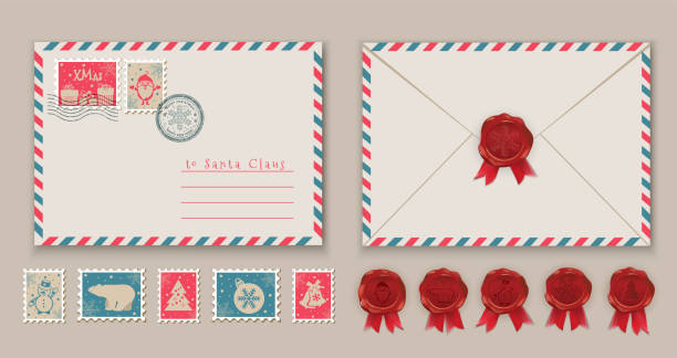 Christmas Envelope With Cute Stamps Stock Illustration - Download Image Now  - Advice, Alphabet, Blank - iStock