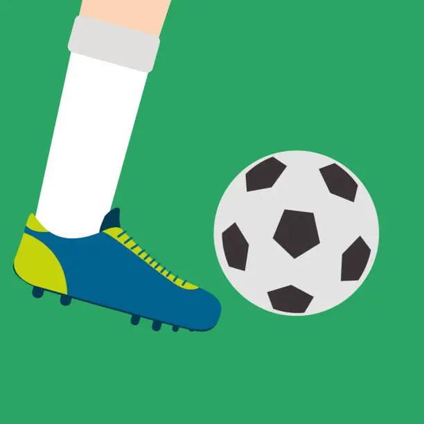 Vector illustration of Soccer ball with his feet on the football field