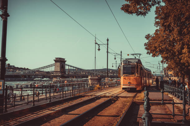 istock Budapest Donau river waterfront historic yellow tramway view 1271069968