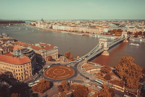 Drone view of Budapest, Hungary