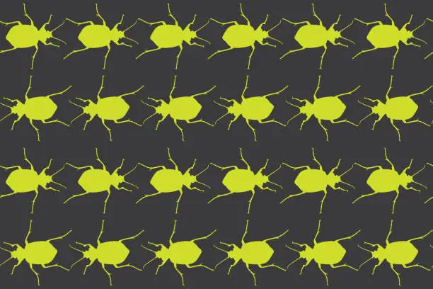 Vector illustration of Seamless pattern with bugs. Endless background with beetles. Vector silhouette illustration.