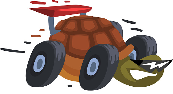 Fast Turtle On Wheels Funny Animal Cartoon Character With Turbo Speed  Booster And Fire Vector Illustration On White Background Stock Illustration  - Download Image Now - iStock