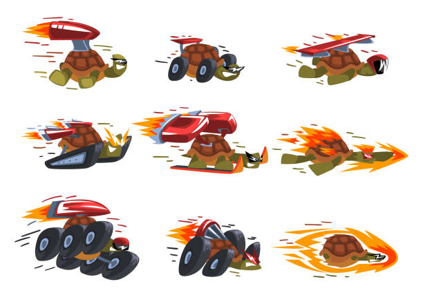 istock Fast Turtles Collection, Animals Cartoon Characters with Turbo Speed Boosters and Fire Vector Illustration on White Background 1271071672