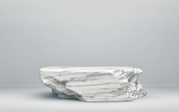 istock White stone podium on gray background. Minimal background for product presentation 1271072247