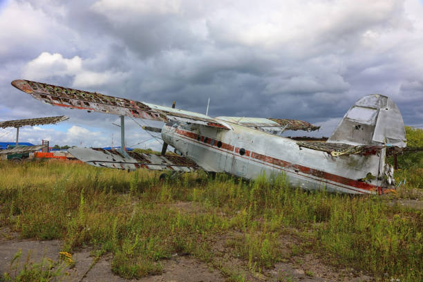 istock Old crashed and abandoned small propeller plane at the airplane cemetery 1271072317