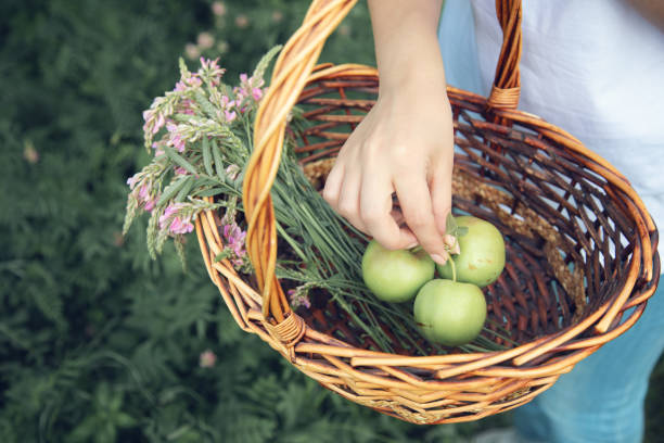 istock woman hand apple on basket 1271073903