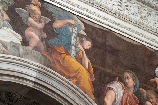 Detail of the Sibille e Angeli fresco by Raffaello in the church of Santa Maria della Pace in Rome