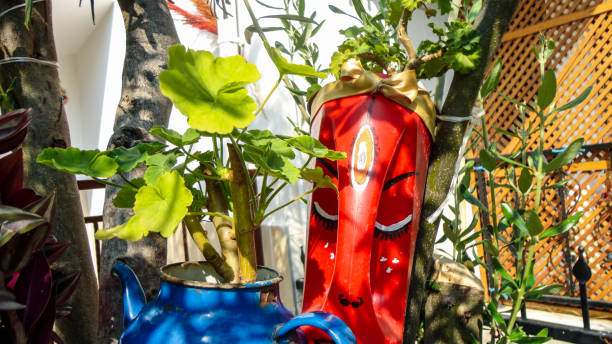 istock Handmade funny flowerpot made by plastic material 1271078376