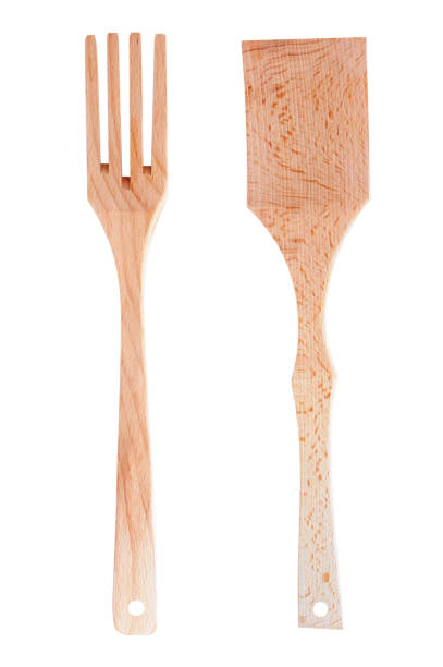 istock Wooden spoon and fork isolated on a white background 1271078422
