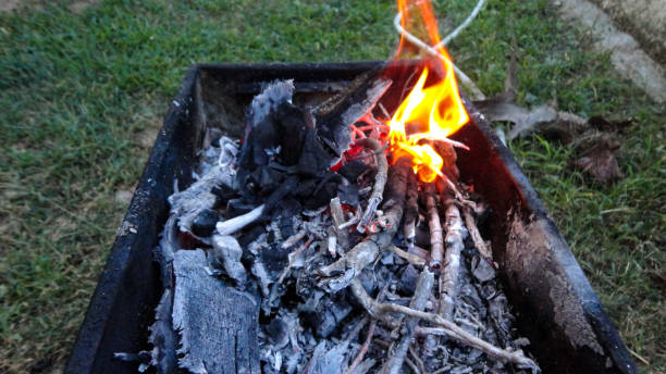 istock Black charcoal brazie with fire, ready to grill for the meat 1271084475
