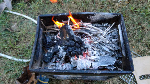 istock Black charcoal brazie with fire, ready to grill for the meat 1271085795