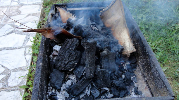 istock Black charcoal brazie with fire, ready to grill for the meat 1271086400