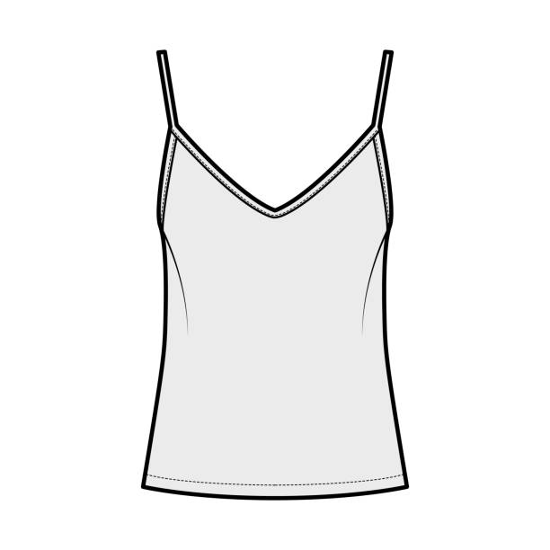 illustrations, cliparts, dessins animés et icônes de camisole glisser illustration de mode technique haut avec cou amoureux, sangles minces, ajustement de détente, fermeture à glissière arrière. plat - tank top illustrations