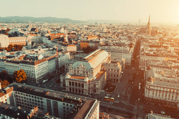 aerial view of vienna - cityscape - stephansplatz imagens e fotografias de stock