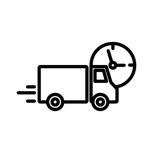 ilustrações, clipart, desenhos animados e ícones de ícone vetorial plano da linha fast delivery service - e commerce internet e mail shopping