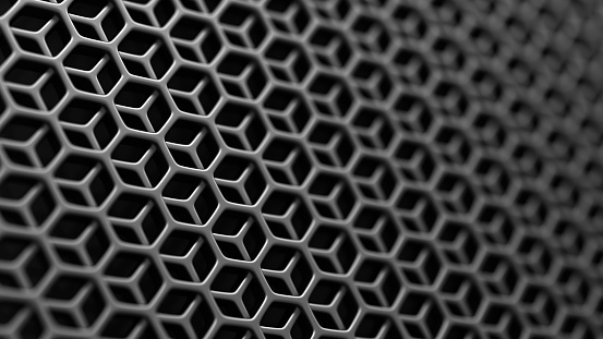 Black stainless steel hexagonal mesh background. 3d technological hexagonal illustration.