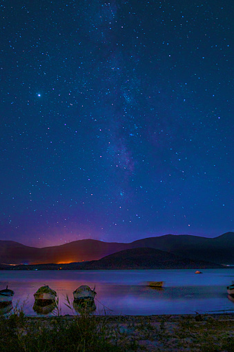 The amazing sky view of Milky Way from Bafa lake is a peaceful place, ringed by traditional villages such as Kapıkırı full of fisherman boats and ruins of Herakleia