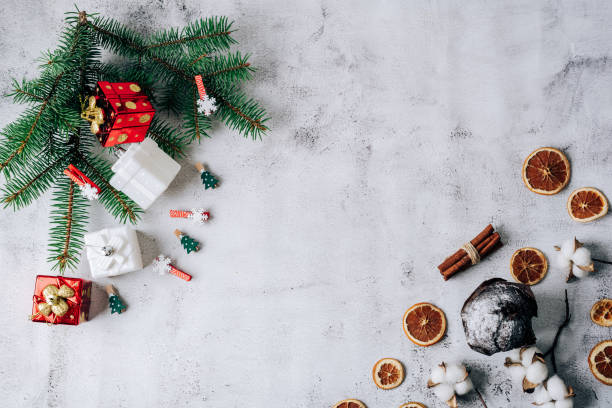 istock Christmas composition on a gray background with copy space 1271100417