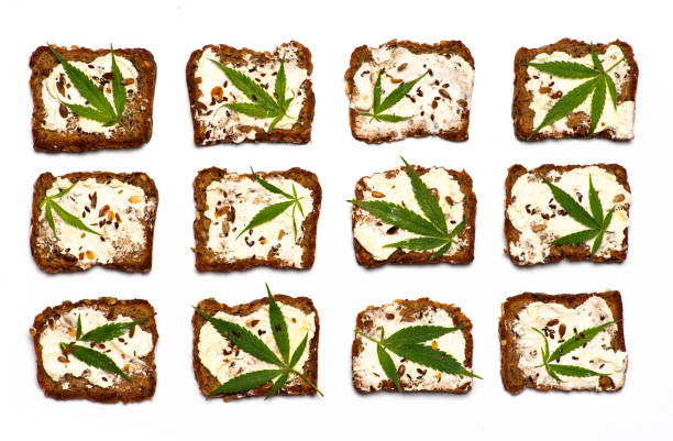 istock Sandwiches with cream cheese and marijuana leaves on sliced rye bread 1271100548
