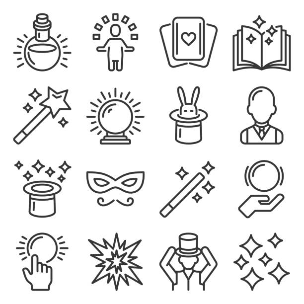 Magic and Trick Icons Set on White Background. Vector Magic and Trick Icons Set on White Background. Vector illustration paranormal stock illustrations