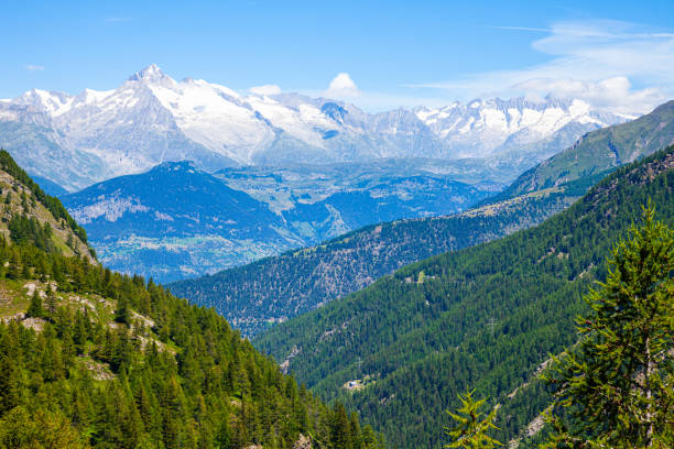 Views from Simplon Pass of Swiss Alps landscape in summer Picturesque views from Simplon Pass of rocky landscape of Swiss Alps on sunny summer day swiss alps photos stock pictures, royalty-free photos & images