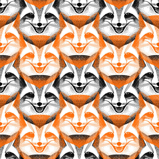 seamless pattern with fox face. sly fox smiles. black and orange. Liar, dodger, mischievous, hoaxer. archetype in mythology, folklore and religion. seamless pattern with fox face. sly fox smiles. black and orange handmade illustration. Liar, dodger, mischievous, hoaxer. archetype in mythology, folklore and religion. pics of a dodgers stock illustrations