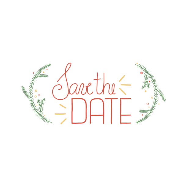 Save The Date Lettering With Christmas Decorations Stock Illustration -  Download Image Now - Istock