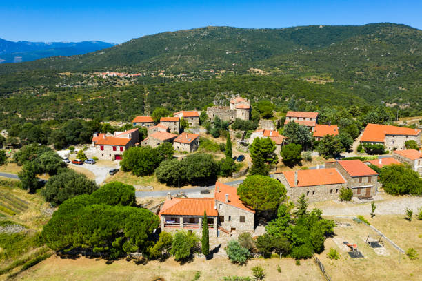 istock Panoramic view from the drone on the city Marcevol. Eastern Pyrenees 1271109275