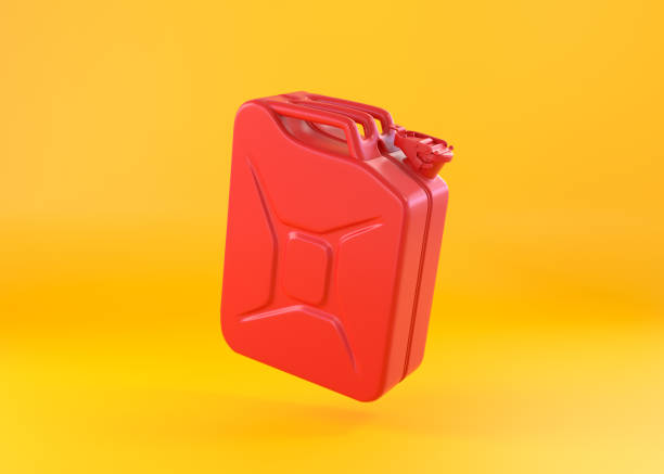 The plastic fuel can next to the car symbolizes the crisis of running out of fuel and an empty tank in the car
