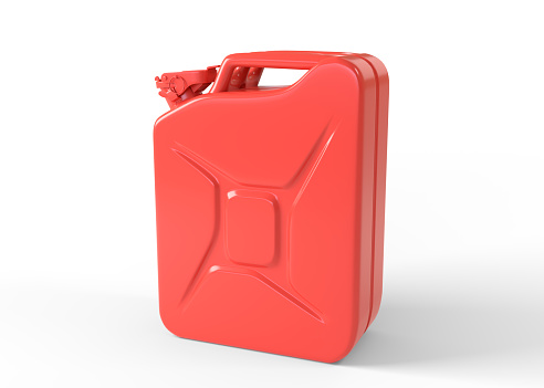 An Old Grungy Oil Or Gas (Petrol) Jerry Can Or Container On A White Background