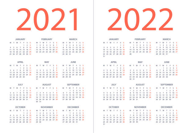 illustrazioni stock, clip art, cartoni animati e icone di tendenza di calendario 2021 2022 - illustrazione vettoriale. la settimana inizia il lunedì - calendar october time week