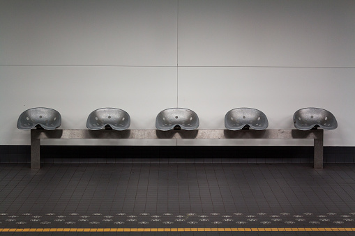 Row of seats in subway station in Brussels