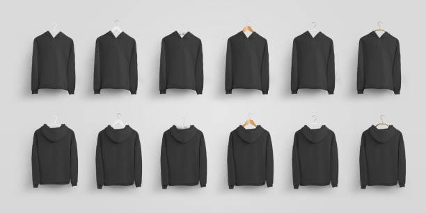 istock Black blank hoodie template on different hangers, isolated on white background. 1271112586