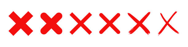illustrations, cliparts, dessins animés et icônes de icône vectorielle croix rouge x. pas de mauvais symbole. supprimer, signer de vote. élément de conception graphique défini sur le fond blanc - croix