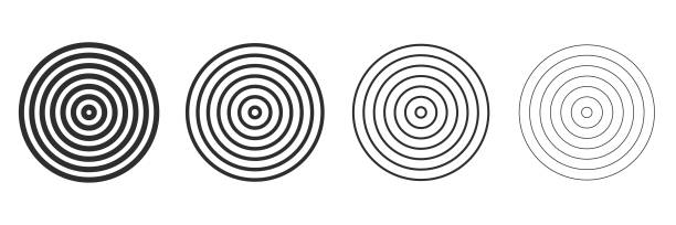 spirale und wirbel setzen einfache kreise design-element. vektor-illustration. - konzentrisch stock-grafiken, -clipart, -cartoons und -symbole