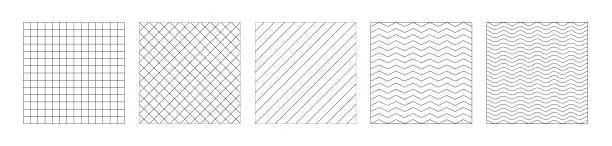 Vector illustration of Set of graph paper vector background. Grid, oblique, wavy and curved lines templates isolated on background.