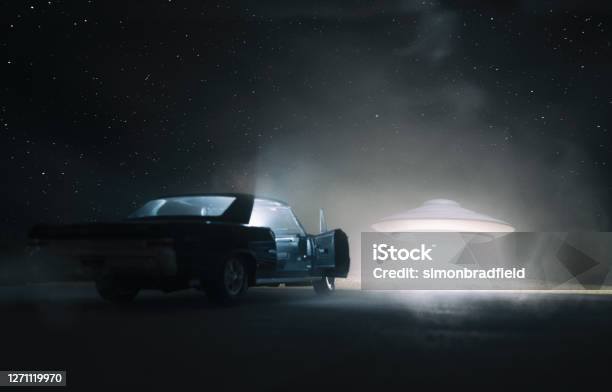 Ufo Encounter Stock Photo - Download Image Now - UFO, Alien, Car