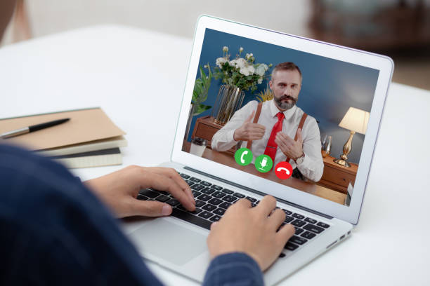 istock Young business man using laptop computer blank screen on desk at home, businessman work on notebook to internet online copy space for your text message, male typing keyboard, communication concept. 1271121339