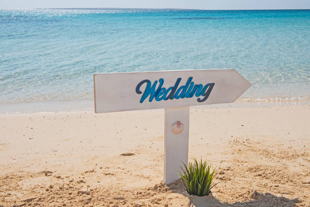 istock Wedding sign on a tropical beach paradise 1271122043