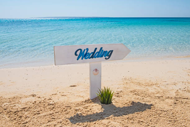 istock Wedding sign on a tropical beach paradise 1271122823