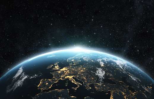 Planeta tierra desde el espacio por la noche photo