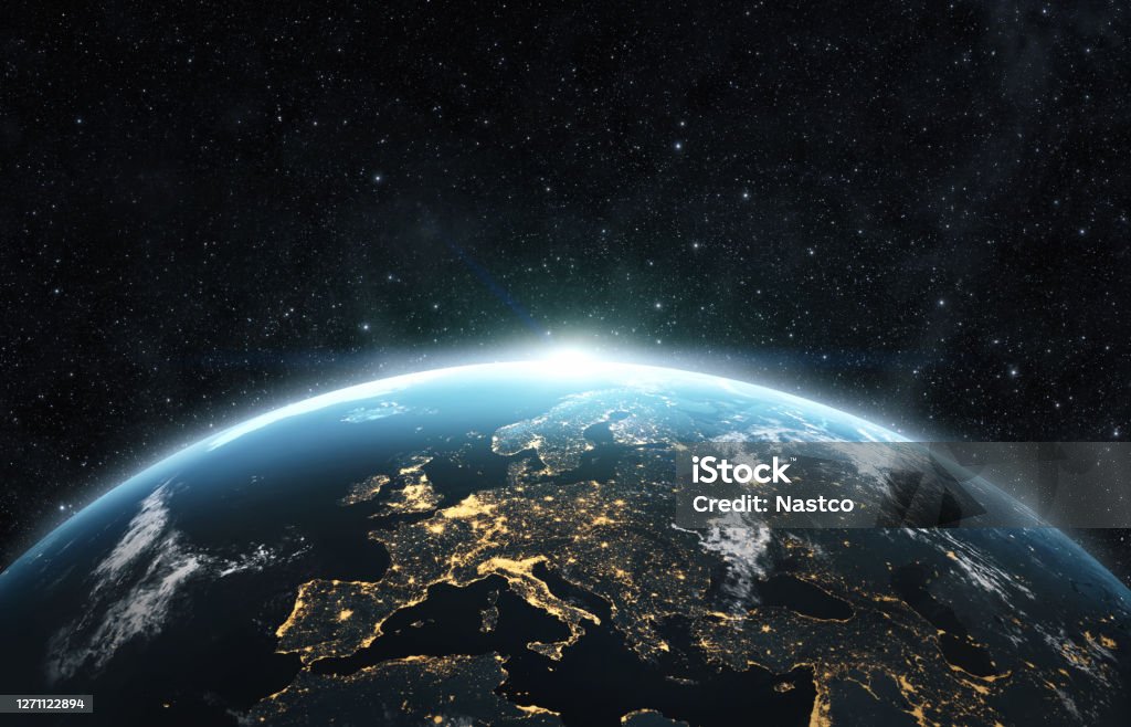 Pianeta terra dallo spazio di notte - Foto stock royalty-free di Globo terrestre