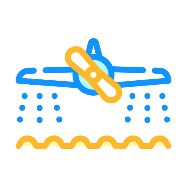 ilustrações de stock, clip art, desenhos animados e ícones de airplane watering field color icon vector illustration - tap airplane