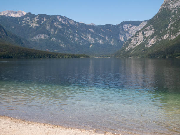 istock Deep-blue lake with mountains in background 1271125065