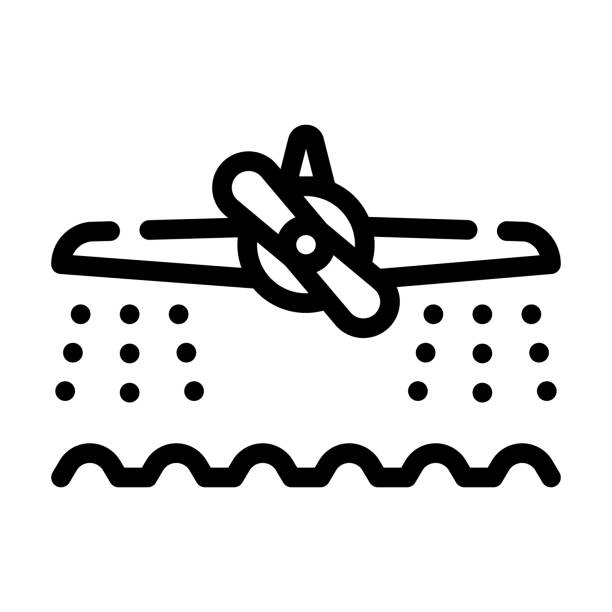 ilustrações de stock, clip art, desenhos animados e ícones de airplane watering field line icon vector illustration - tap airplane