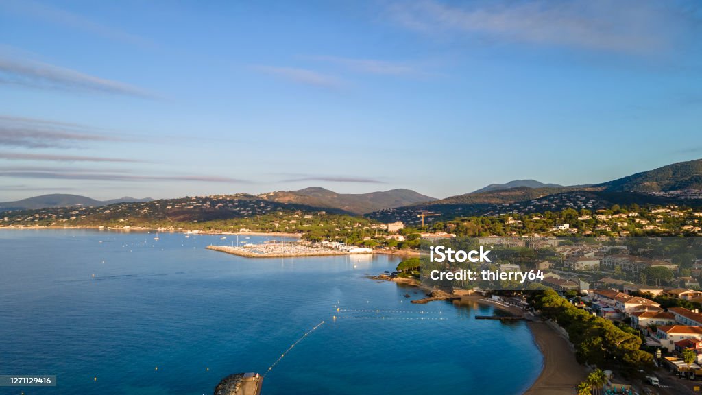 Aerial view of Les Issambres seafront in French Riviera (South of France) Aerial View Stock Photo