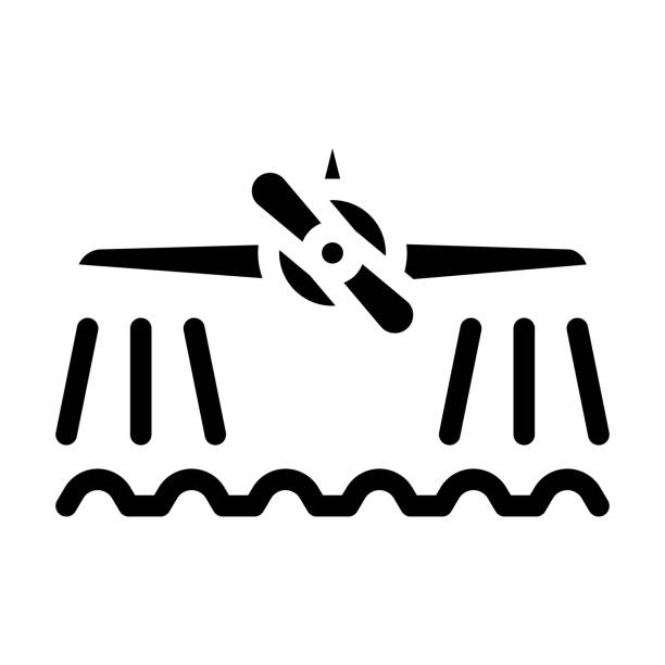 ilustrações de stock, clip art, desenhos animados e ícones de airplane watering field glyph icon vector illustration - tap airplane