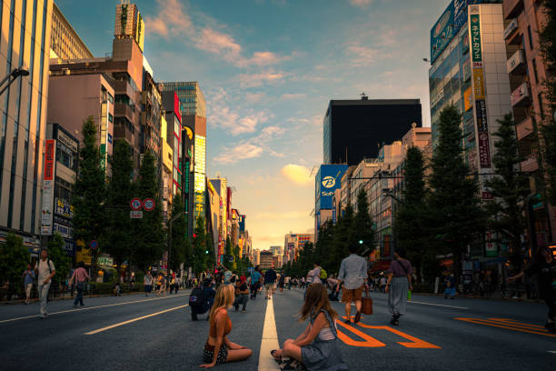 東京通り - 秋葉原日没時 - 秋葉原 ストックフォトと画像
