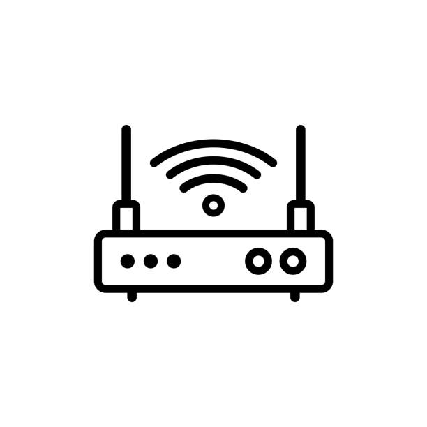 wireless-router-liniensymbol. vektor auf isoliertem weißem hintergrund. eps 10 - modem stock-grafiken, -clipart, -cartoons und -symbole