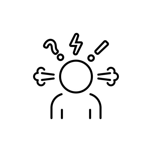 ilustrações, clipart, desenhos animados e ícones de ícone da linha de pessoas irritadas. o vapor está saindo das orelhas. frustração, burnout, furioso. homem irritado. sintoma de estresse. vetor em fundo branco isolado. eps 10 - frustrado